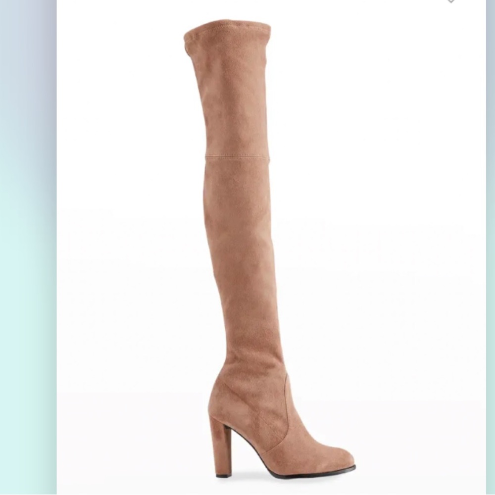 Stuart Weitzman Highland Taupe Suede Over the Knee  Heeled Boots